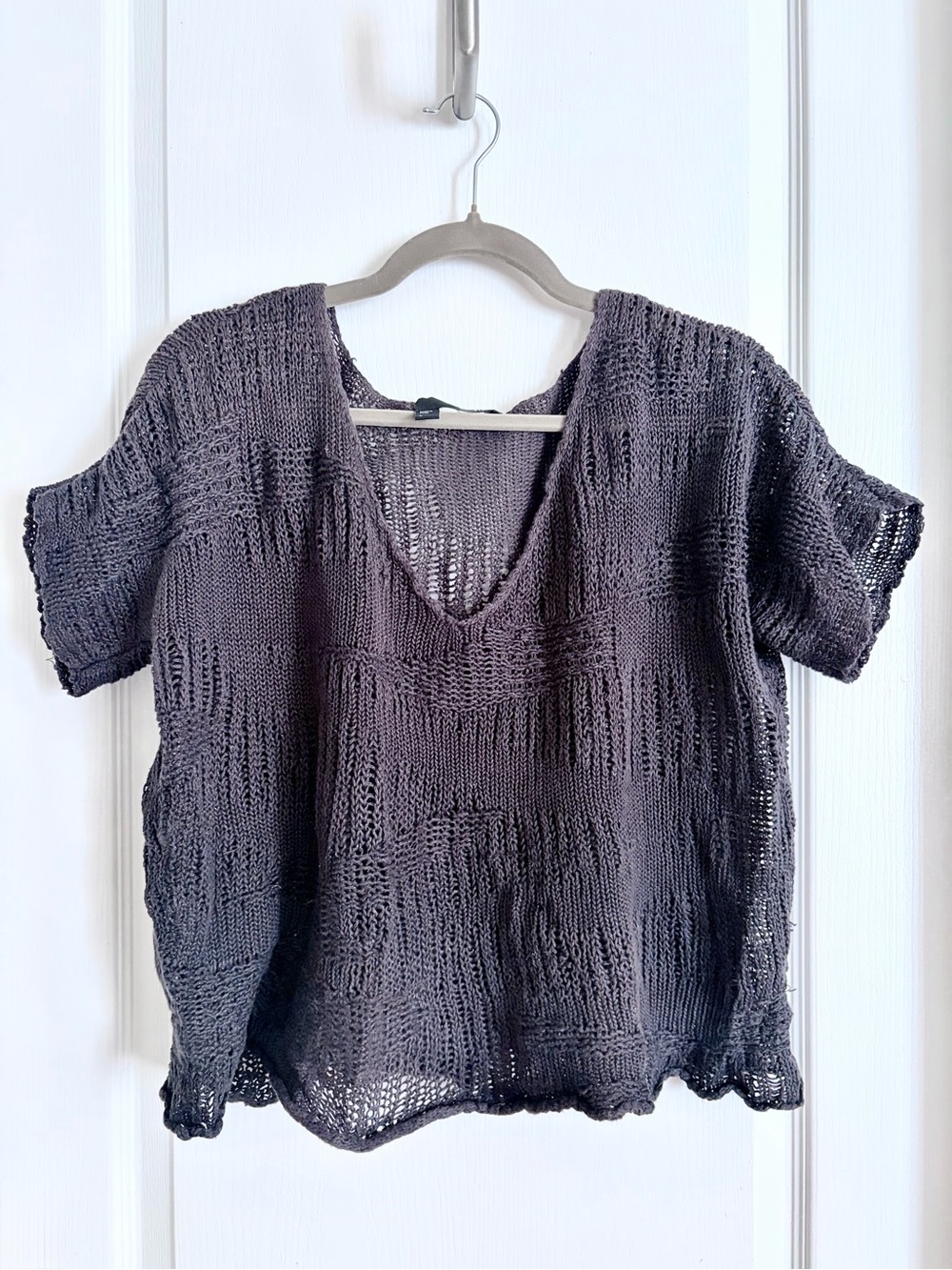 Eileen Fisher Women's Pullover Open Knit Sweater Short Sleeve Charcoal size L